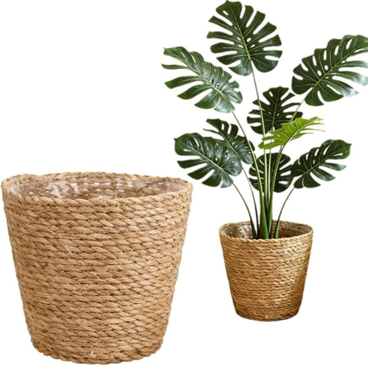 Home Decor Woven Straw Flower Pot Seagrass Planters Basket Garden Plant Pot Containers Wicker Rattan Vase Sundries Organizer Storage Bins for Indoor Outdoor Plants Vintage Decor