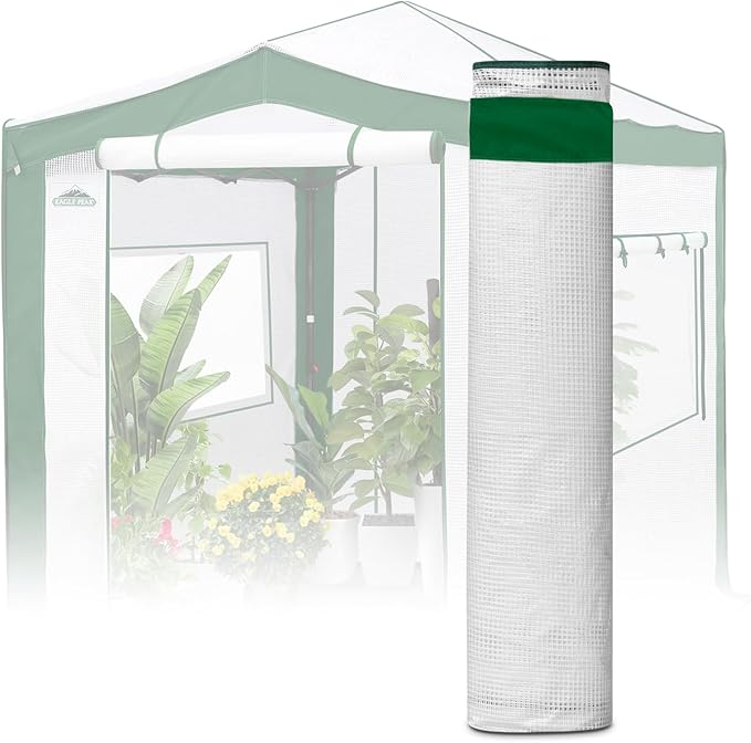 EAGLE PEAK Replacement Cover for 8x6 Pop up Greenhouse with Polyester Reinforced Corners, Front and Rear Roll-Up Zipper Entry Doors and 2 Roll-Up Side Windows (Frame Not Included), Green/White