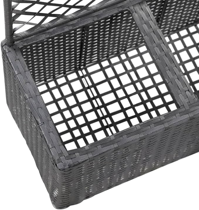 vidaXL Black Poly Rattan Planter with Built-in Trellis and 2 Removable Pots - Stylish and Versatile Garden Feature with Weather Material - Ideal for Climbing Plants and Flowers