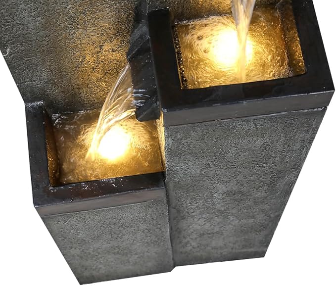 SunJet 4-Tier Modern Water Fountain, Indoor/Outdoor Resin Water Fountains with Soothing Water Sounds, Perfect for Garden, Patio, Home & Office, 12.5" L x 9.4" W x 39.3" H