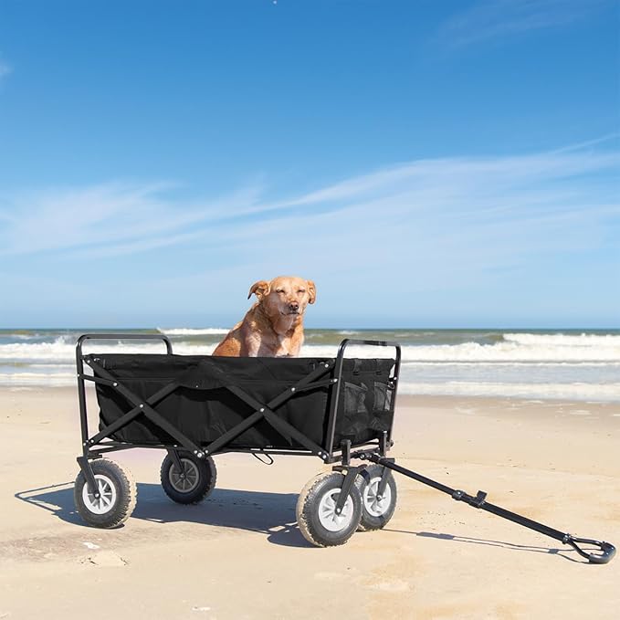 Lifetime Home Collapsible Foldable Heavy Duty Utility Wagon Cart with Larger Capacity - Perfect for Shopping, Sports Events, Grocery, Moving, Camping, Laundry, Beach - Black