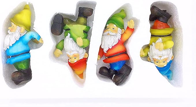 Garden Gnome Flower Pot and Vase Perchers Sitters Clingers Hangers -Set of 4