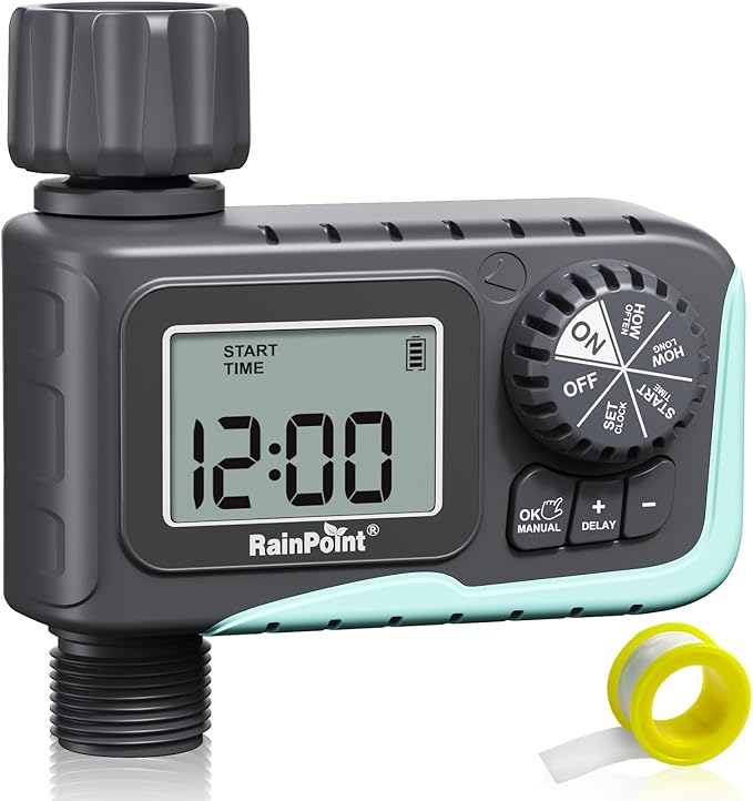 RAINPOINT Sprinkler Timer Outdoor, Water Timer for Garden Hose, Programmable Watering Irrigation Timer with Rain Delay/Manual, V2, 2024 Release(Plastic)
