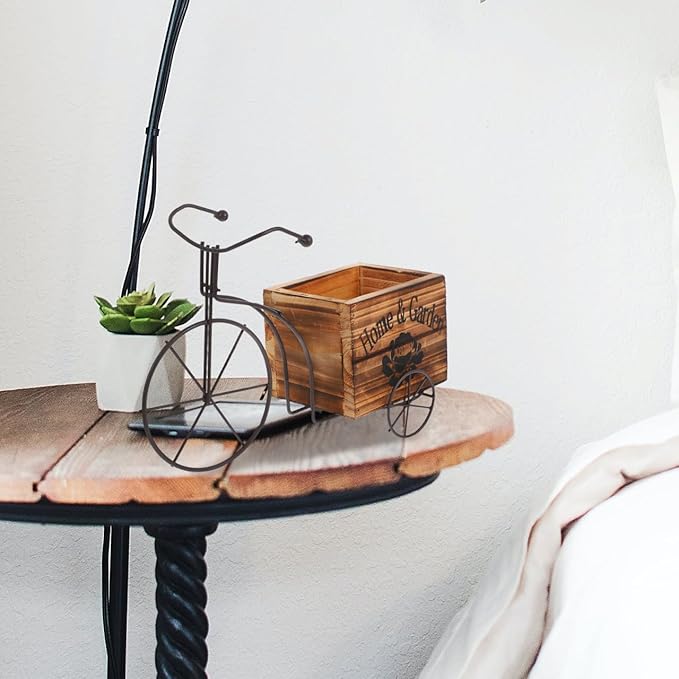 DOITOOL Bicycle Planter Wooden Planter Boxes Tricycle Plant Stand Succulent Pot for Outdoor Plants Garden Home Decoration