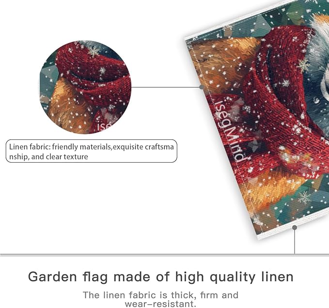 Fox with Red Scarf and Hat Snowflake Christmas Garden Flag, 28x40 Inch Double Sided Linen Holiday Red Winter Farmhouse Yard Outdoor Decoration (4324)