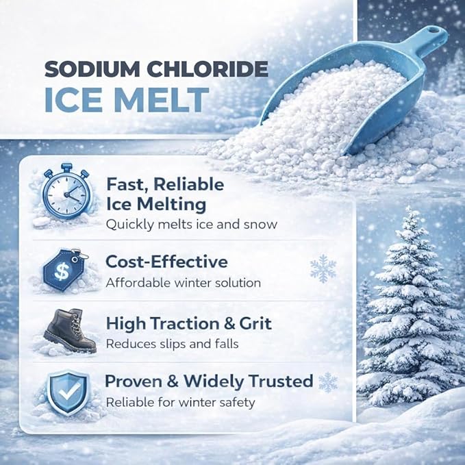 Halite Crystals Ice Melt Effective to -25°F, Eco-Friendly De-Icer, Optimal Granule Size for Quick Melting, Ideal for Driveways, Walkways, and Entryways (8, Pounds)