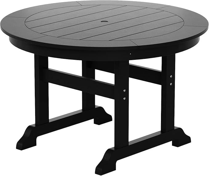 WestinTrends Malibu 5 Piece Adirondack Patio Dining Set, All Weather Poly Lumber Outdoor Table and Chairs Furniture Set, 47" Trestle Round Dining Table and 4 Adirondack Dining Chair, Black