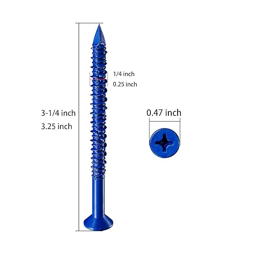 WenSilon(30 PCS) 1/4''x3-1/4 Concrete Screw Anchor Blue Flat Head for Anchoring to Masonry, Block or Brick Stucco