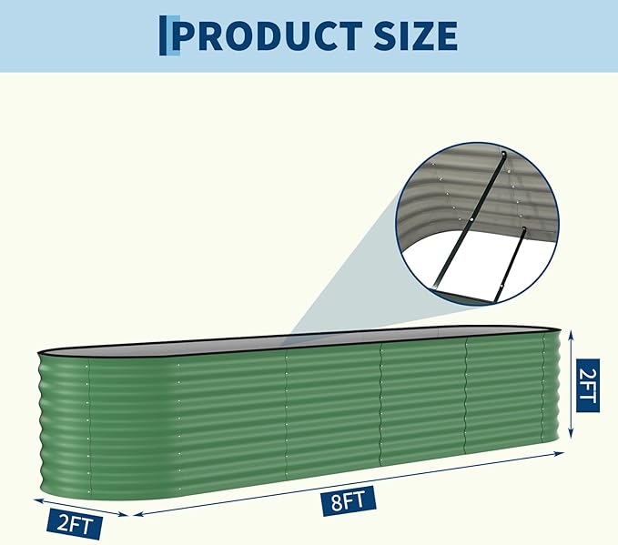 2 Pack Galvanized Raised Garden Beds - 8x4x2ft Planter Box for Vegetables, Flowers, Rust-Resistant Garden Box, Easy Assembly Raised Beds, Durable Planters for Outdoor Plants, Green