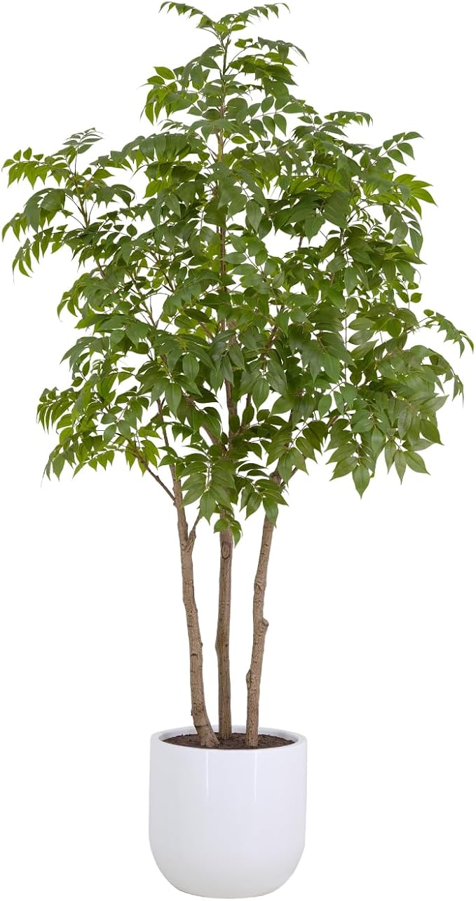 CG Hunter Faux Sumac Tree, Premium Artificial Indoor Tree Stands 7-ft Tall, Lifelike-Leaves & Hand Painted Trunk, Planter Pot Included