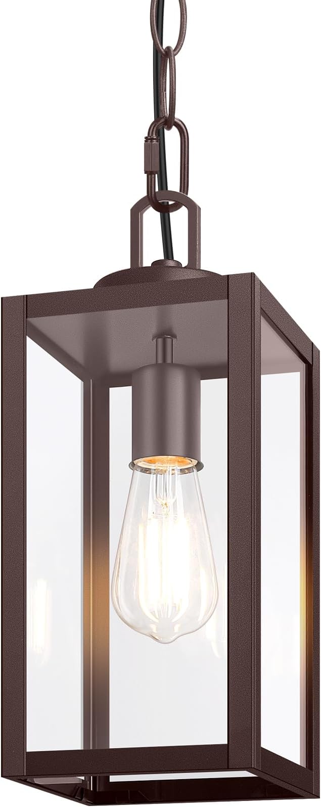 BesLowe 1-Pack Outdoor Pendant Light, 13” Modern Hanging Lantern Light for Outside, Brown Exterior Pendant Lighting Fixture with Adjustable Chain, Outdoor Chandelier for Porch, Gazebo, Front Door