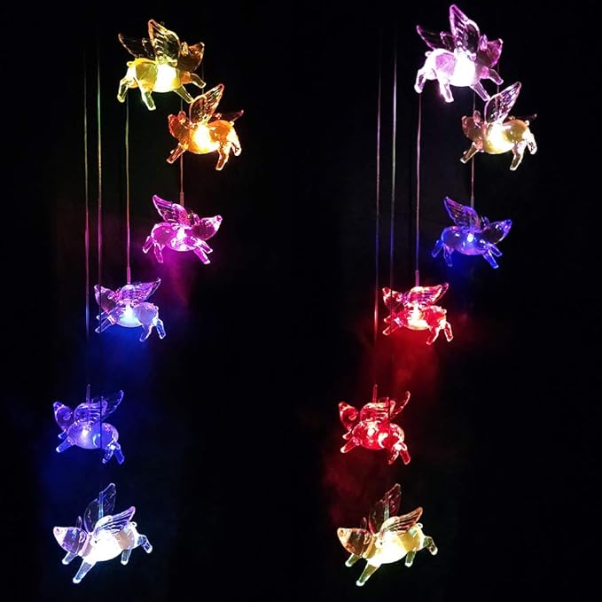 xxschy LED Solar Fly Pigs Wind Chimes Outdoor - Waterproof Solar Powered LED Changing Light Color 6 Flying Pigs Mobile Romantic Wind-Bell for Home, Party, Festival Decor, Night Garden Decoration