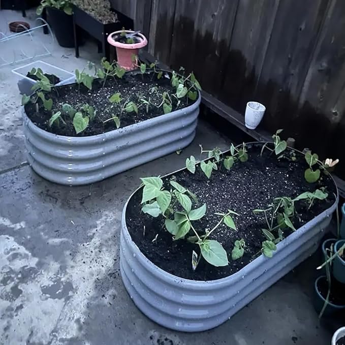 4 Pack 4x2x1FT Galvanized Raised Garden Bed Kit Oval Metal Ground Planter Box Outdoor Bottomless Planter Raised Beds for Vegetables Flowers Herbs Fruits, Gray