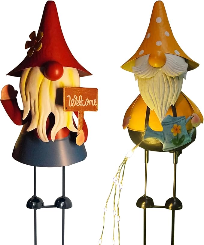 HONGLAND Garden Gnome Statue with Solar Lights -18 Inch Gnomes Decorations with Firework Solar Lights, Birthday Gift for Woman Grandma for Patio Yard Lawn Porch