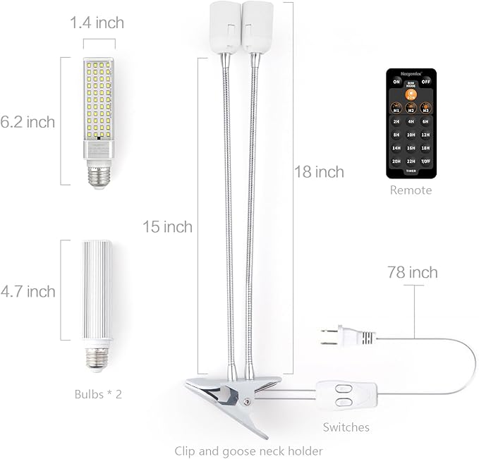 Necgemlex Smart LED Grow Lights for Indoor Plants - Real Time Sunlight Brightness Simulation, Full Spectrum Grow Light with 2-24 Hours Timer, Auto on/Off, Independent Control Dual Heads, Dimmable
