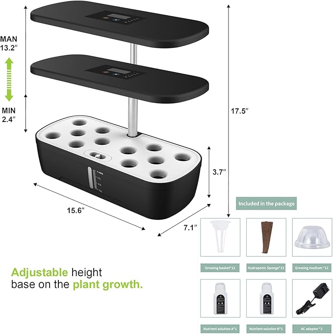 Hydroponics Growing System Indoor Garden,12 Pods Indoor Gardening System with LED Grow Light, Height Adjustable, Plants Germination Kit, Hydroponic Planter Fresh Harvest (White)