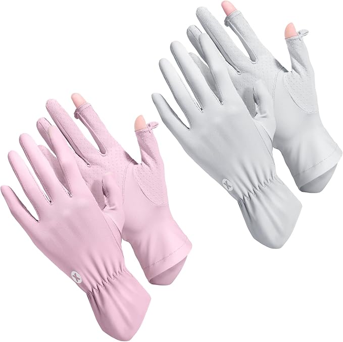 Loopeer 2 Packs Women Sun Protection Driving UV Gloves Full Finger Touchscreen Non Slip Breathable Summer Outdoor Gloves