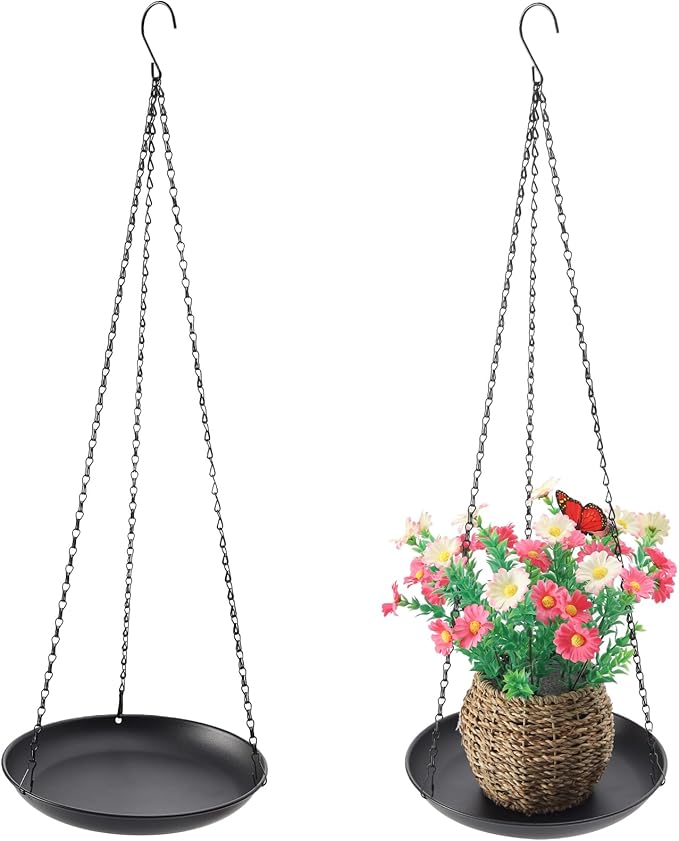 ZYUXUAN Hanging Planter for Indoor Outdoor, Plant Hanger, Hanging Plant Holder, Plant Pot Shelf Basket for Window Wall Ceiling Garden with Chains and Hooks, 2Pcs (Round)