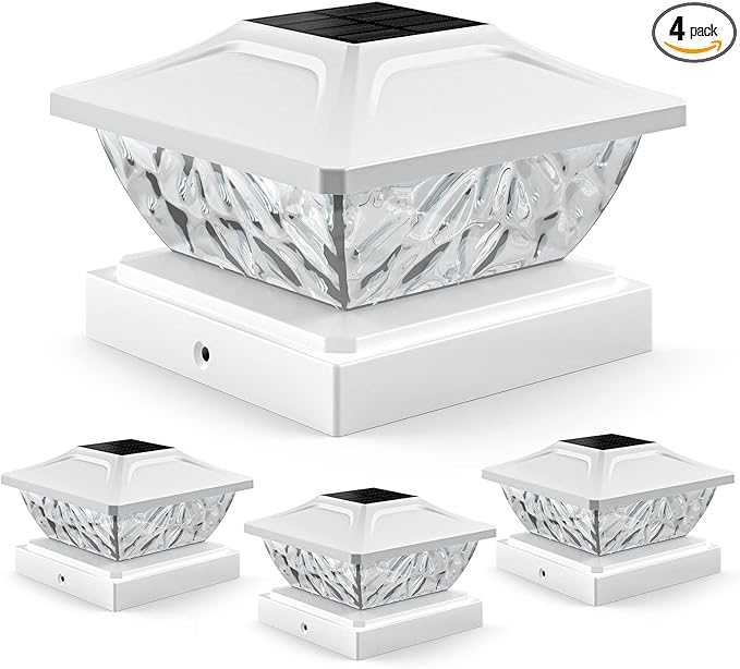 ENSLI 4 Pack Solar Post Cap Lights, 2 Mode Bright Solar Post Lights Outdoor Waterproof, Outdoor Post Lights Solar Powered Deck Lights for 4x4 4.5x4.5 5x5 Posts in Garden Decor