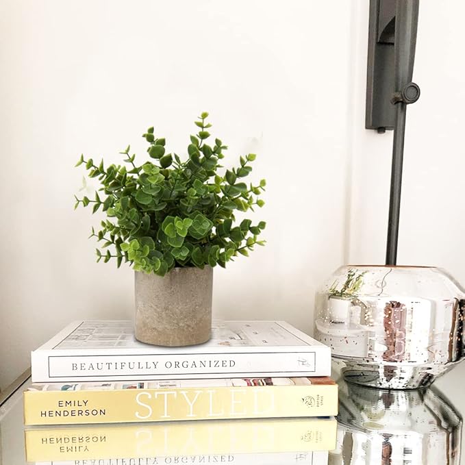 Briful Artificial Potted Plants Set of 3 Small Faux Plant Eucalyptus Mini Fake Plant Decor for Home Table Office Room Desk Bathroom Shelf Kitchen Rustic Farmhouse Mantel Decoration