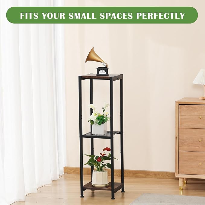 Dipion Extra Tall Plant Stand Indoor,40 Inch Plant Stands,3 Tier Metal Plant Stand with Heavy Duty Wood and Metal Mesh Shelf,Rustic Brown and Black