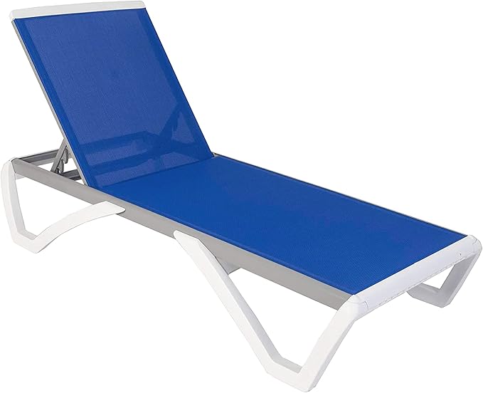 Kozyard Outdoor Chaise Lounge Chair, Full Flat Adjustable Patio Lounger with Aluminum Frame & Resin Legs, Textilene Fabric for Poolside, Backyard & Beach (Blue)