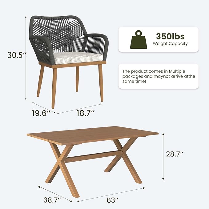 LayinSun Outdoor Dining Set for 8, 9 Pieces Patio Furniture Sets with Aluminum Dining Table and Rope Weave Chairs