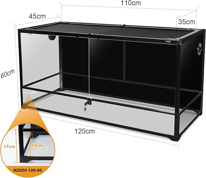 Hygger zoo Glass Reptile Terrarium 24" x 18"x 48"Front Opening Chameleon Cage ull View Glass Terrarium Tank with Double Hinge Door for Reptiles Amphibians, Bearded Dragon Gecko Lizard Snake