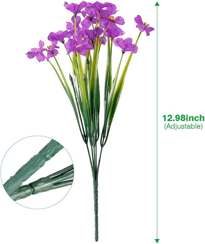 JEMONG 30 Bundles Artificial Flowers Outdoor UV Resistant Fake Flowers No Fade Faux Plastic Plants Garden Porch Window Box Decorating(Purple)