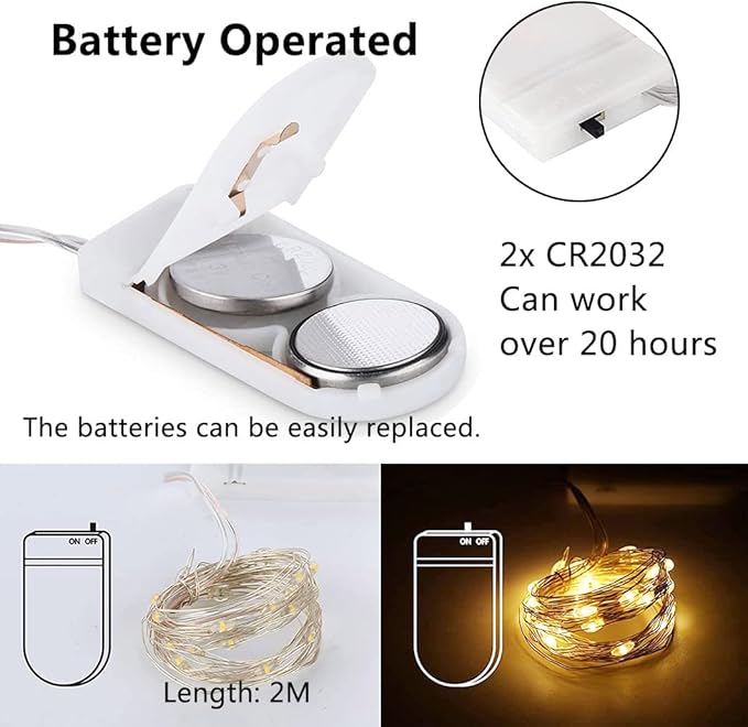12 Pack Fairy Lights Battery Operated String Lights，7FT 20LED Waterproof Silver Wire Christmas Lights Outdoor,Firefly Mini Lights for Bedroom Party Birthday Wedding Indoor Decorations.