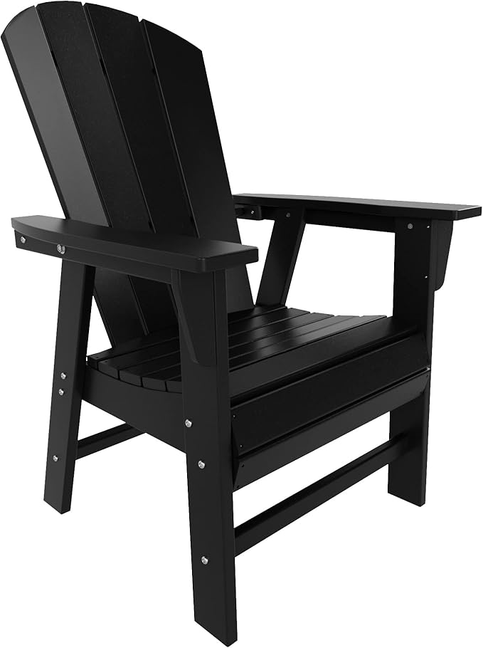 WestinTrends Malibu 7 Piece Adirondack Outdoor Dining Set, All Weather Poly Lumber Patio Table and Chairs Furniture Set, 71" Trestle Dining Table and 6 Adirondack Dining Chair, Black