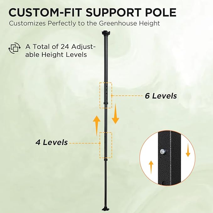 EAGLE PEAK Greenhouse Center Support Pole with Ground Stakes, Peak Reinforcement Bar for Frame Support & Weather Protection, Stabilization Pole for Pop-Up Greenhouses Compatible with Center Lock Hub