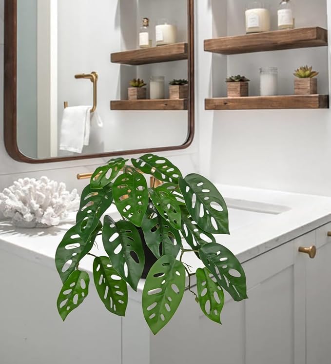 Fake Hanging Plant in Black Pot Artificial Philodendron Plant Faux Greenery Leaves for Wall Bedroom Office Desk Bathroom Indoor Outdoor Home Decor