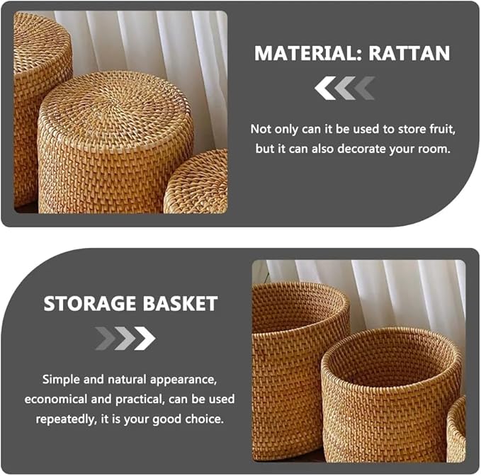 Basket Baskets Wicker Woven Storage Rattan Round Can Trash Fruit Seagrass Empty Bread Large Laundry Planter Blankets Gifts (17X17CM)
