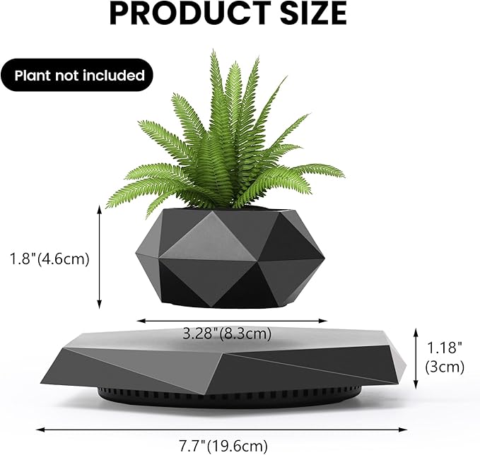 Leekimid Levitating Plant Pot, Magnetic Levitation Flower Pot Suspension Floating Plant Succulents, Air Bonsai Potted Plant for Home Decoration, Living Room, Office, Desk (Black)