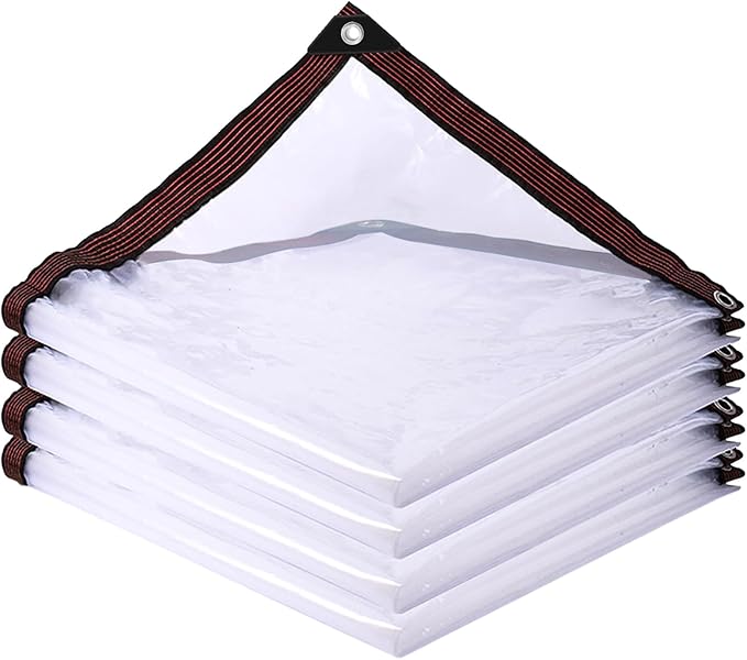 Clear Tarp Waterproof with Grommets 8x12,Heavy Duty PVC Vinyl Tarps Cover,Transparent Tarpaulin Large (Small) for Outdoor/Camping/Plant/Garden/Chicken Coop/Cat Litter