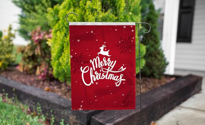 AGAS Merry Christmas Elk Deer Outdoor Flag 12 x 18 Inch - Winter Yard Flag, 200D Nylon for Outdoor Garden Porch Pillar Terrace Lawn Decoration Flag - No Pole Included