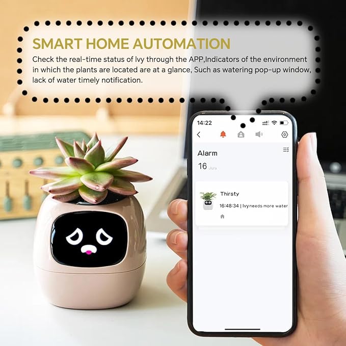 Smart Pet Planter, Smart Plant Pot, With Artificial Intelligence, Time Weather Display, And Multiple Expressions Animation,Lovely Plant Companion, For Desktop Decoration, Gifts,Plant-Free (Purple)