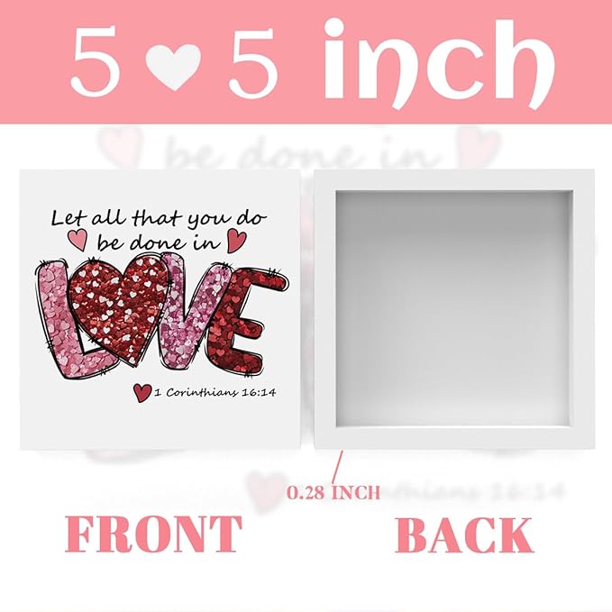 Valentines Day Decorations, Valentines Day Gifts for Her Him, Gift for Boyfriend Girlfriend, Pink Jesus Bible Verse Anniversary Christian Wooden Box Sign Husband Wife Home Office Bedroom Desk Decor