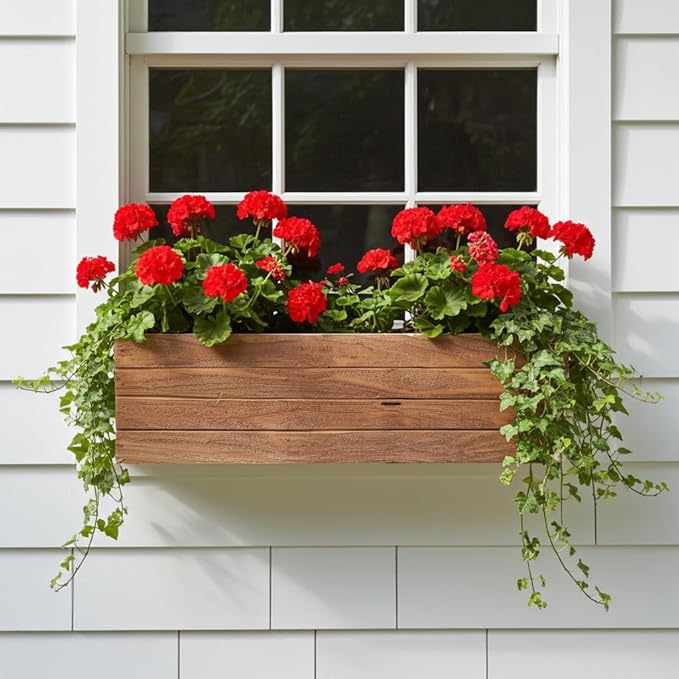 Handmade Rustic Cedar Herb Window Planter Box – Wooden Window & Railing Planter for Indoor or Outdoor Use, Made in USA (30")