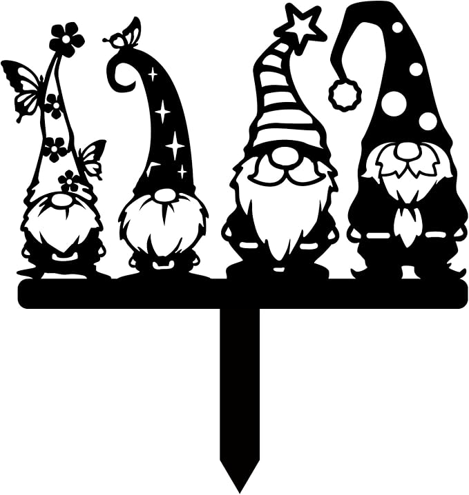 Magilab Personalized Iron Yard Stake - Christmas Cute Gnome Dwarves Decor, 8-Inch Black Metal Garden Sign for Outdoor (Style E)