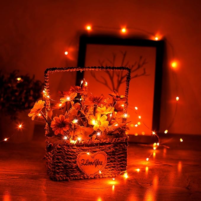 YKB 6 Pack Orange Fairy String Lights Battery Operated Fairy Lights Starry String Lights on 3.3ft/1m Silvery Copper Wire DIY Christmas Decoration Costume Wedding Party Halloween Easter