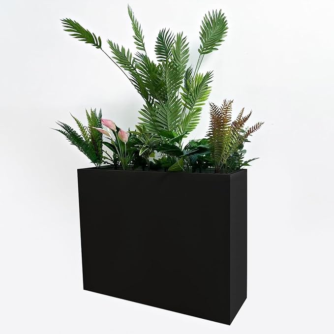 MinCHI257 38" L x 13" W x 30" H Metal Tall Rectangular Planter - Large Planter Box for Outdoor Patio/Porch Modern Design for Plants, Flowers, Garden,Spliced Flower Pot (Black)
