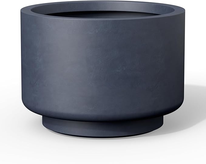 Kante 15.7 Inch Dia Concrete Planter, Round Pedestal Design Garden Pot for Indoor Outdoor Plants, Modern Flower Pot with Drainage Hole, Charcoal