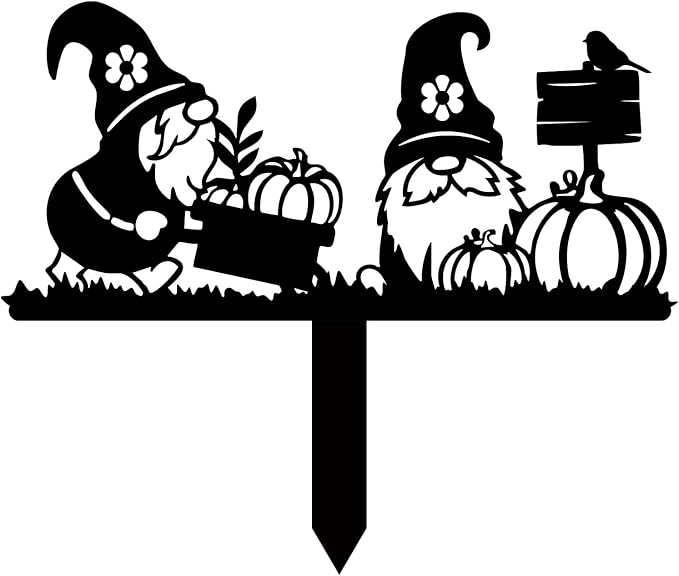 Magilab Personalized Iron Yard Stake - Christmas Cute Gnome Dwarves Decor, 8-Inch Black Metal Garden Sign for Outdoor (Style C)