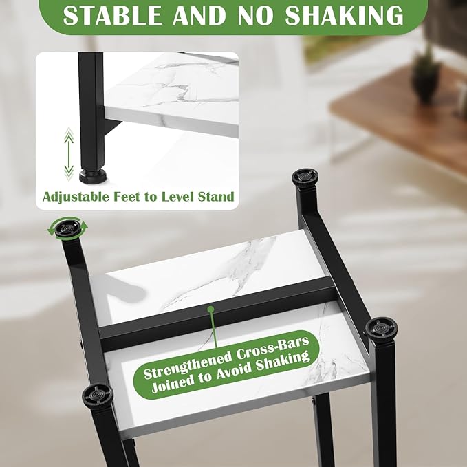 Dipion Extra Tall Plant Stand Indoor,40 Inch Plant Stands,2 Tier Metal Plant Stand with Heavy Duty Wood,Marble White and Black