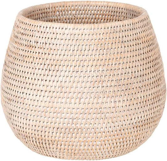 KOUBOO La Jolla Coco Rattan Bowl, White-Wash, Large Planter