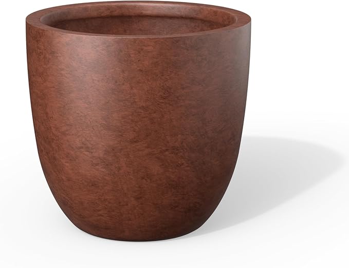 Kante Round Concrete Planter, Large Outdoor Indoor Garden Pots with Drainage Hole, 18-Inch Diameter Flower Pots for Patio, Garden and Home, Rusty