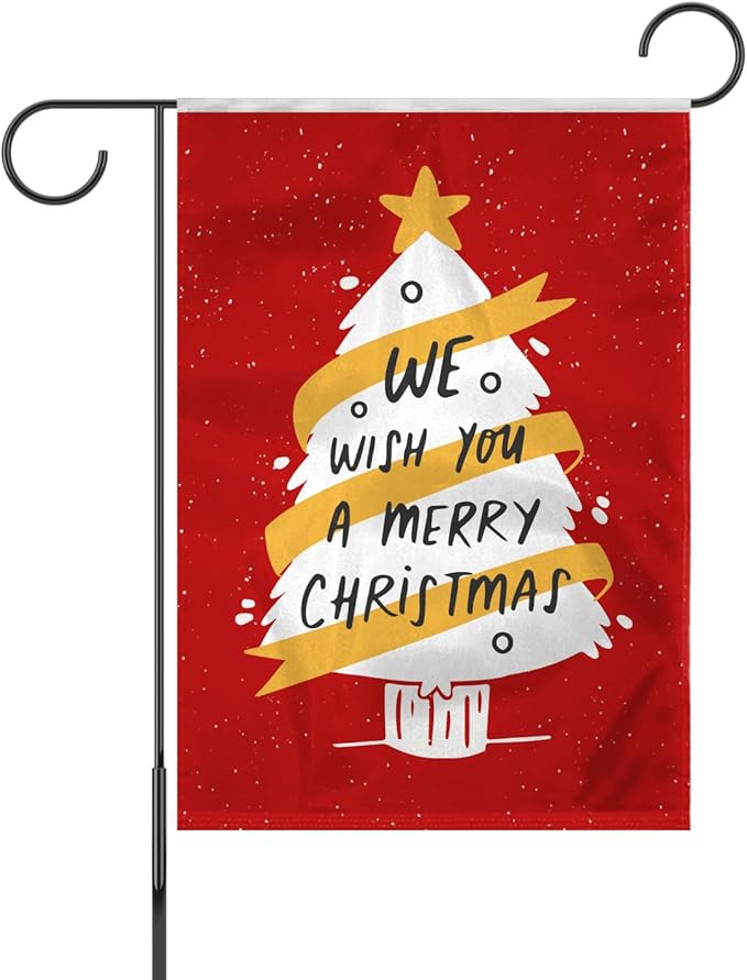 AGAS We Wish you a Merry Christmas Tree Garden Flag 12 x 18 Inch - Small Christmas Flags for Outside, New Year Decorations, Holiday Garden Flags for Outside - No Pole Included