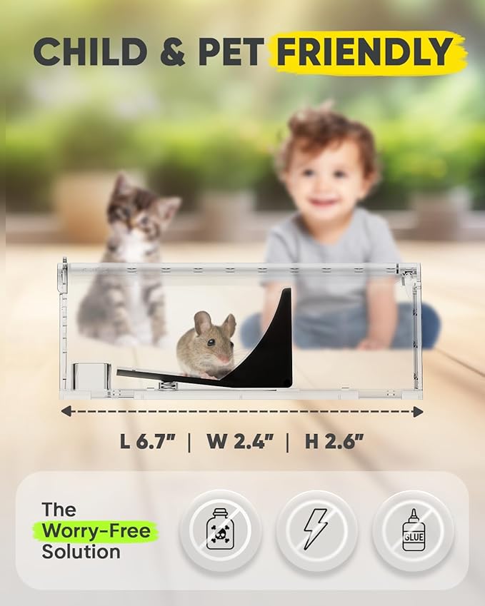 Motel Mouse Humane Mouse Traps No Kill Live Catch and Release 2 Pack - Reusable, Easy to Use & Clean, No Touch Release, Sensitive Includes Cleaning Brush, Instruction Manual & Video - Mousetrap Indoor